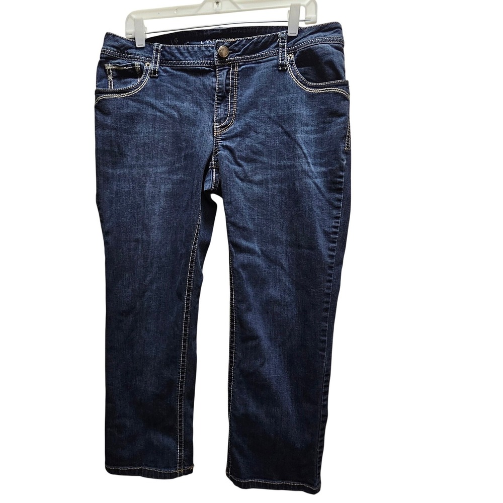 Lane‎ Bryant Genius Fit Y2K Crop Jeans Dark Wash Contrast Stitch Size 14